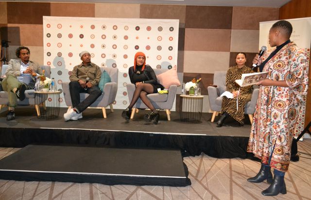 From left to right: Edward Keenan-Jacobs, Sifiso Khanyile, Lady Skollie, Coralie Anyetei and Judy Sikuza in conversation at the mid-year workshop in June.